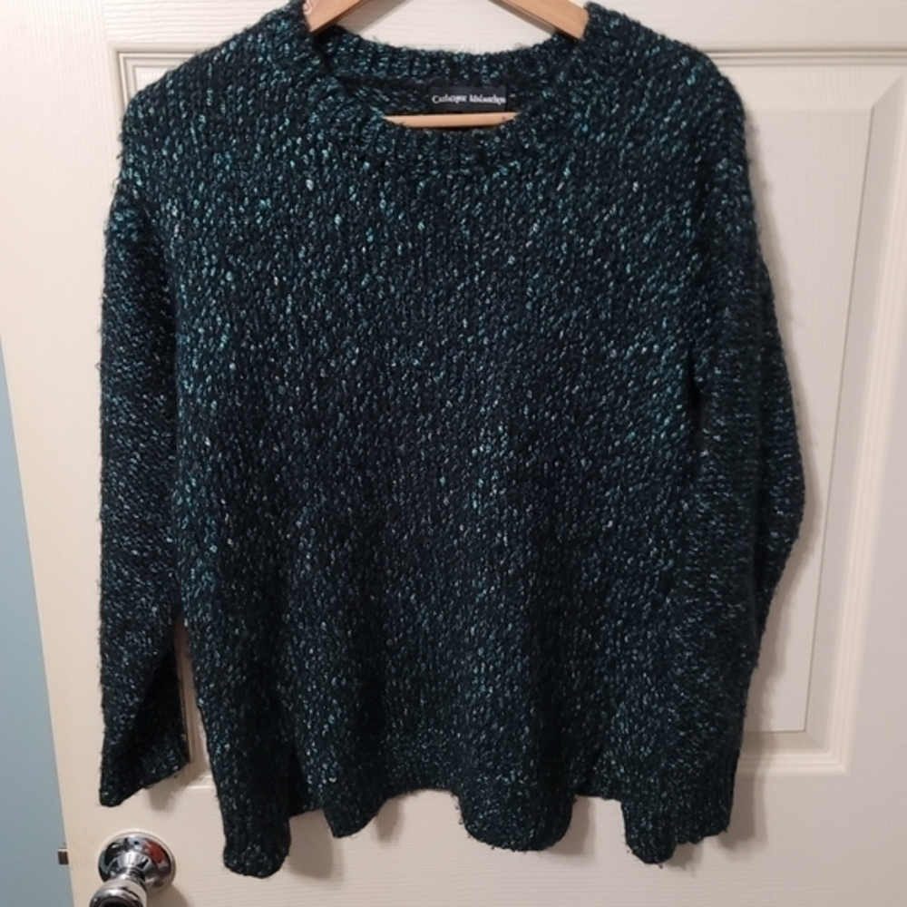 Catherine Malandrino Black/Teal/Aqua Fuzzy Knit Sweater Women's S Excellent Cond
